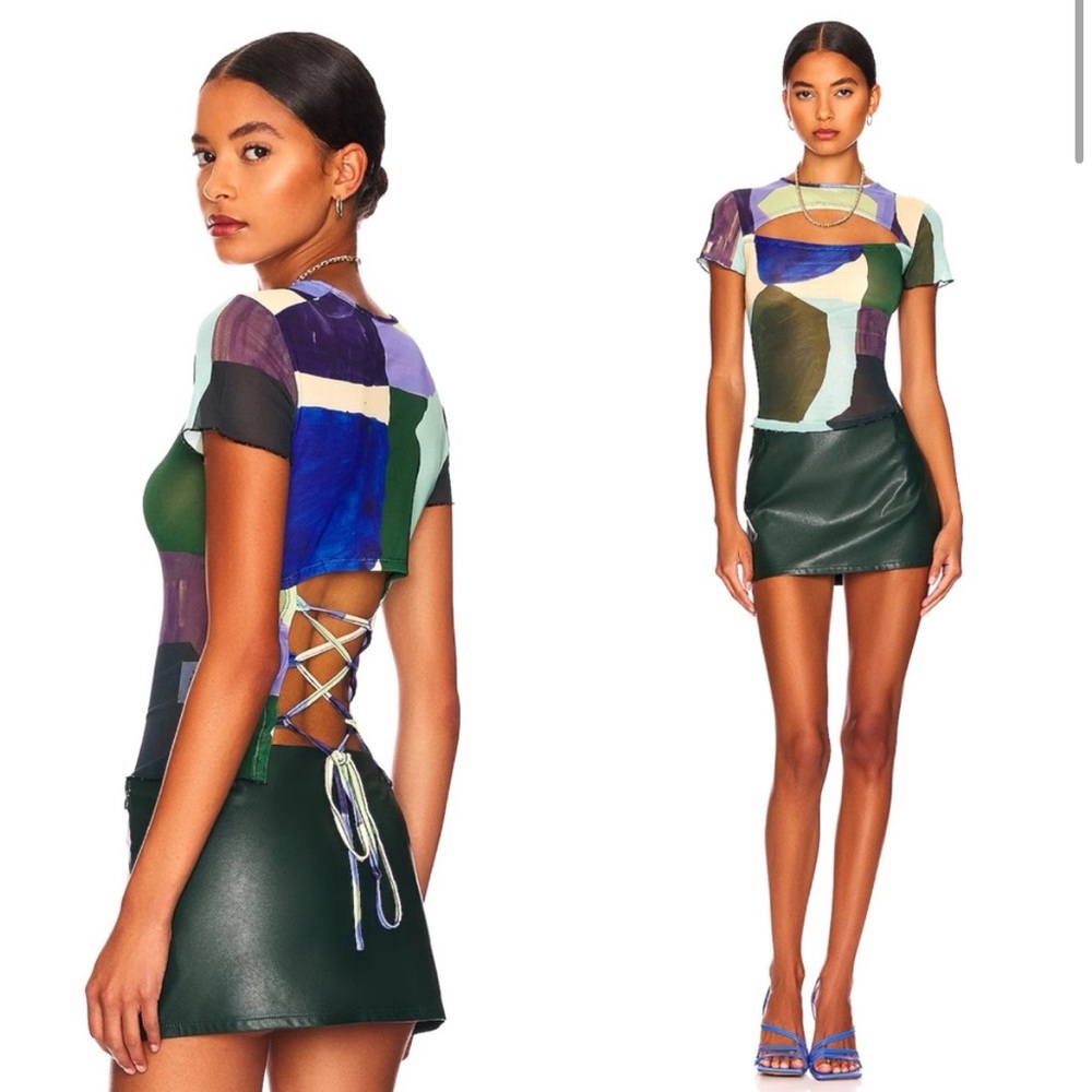 Miaou Color Block Mesh Top